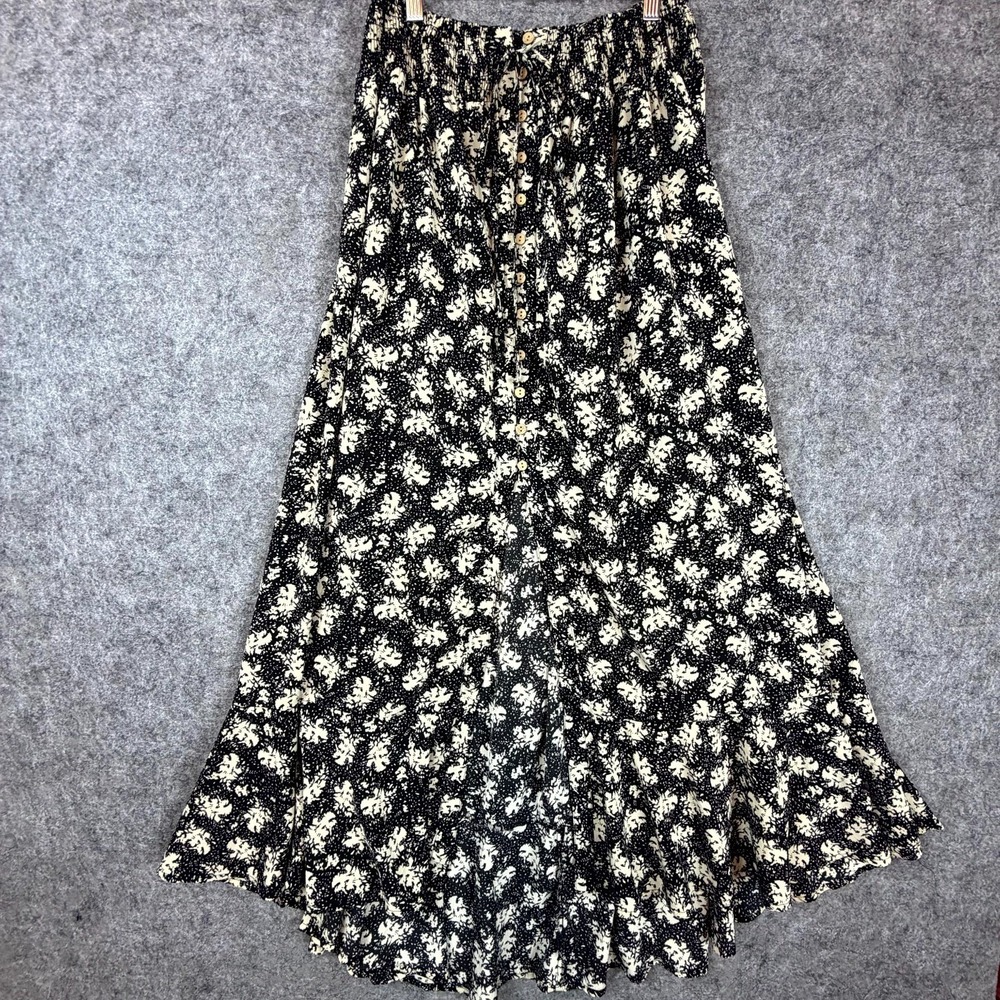 Promesa Fit & Flare Skirt Womens Medium Black Floral Party Wear Button Front